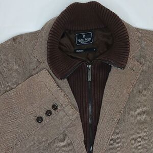 Marc Ecko Mens Hybrid Blazer Jacket Large 44" Brown Tweed Pockets Sophisticated